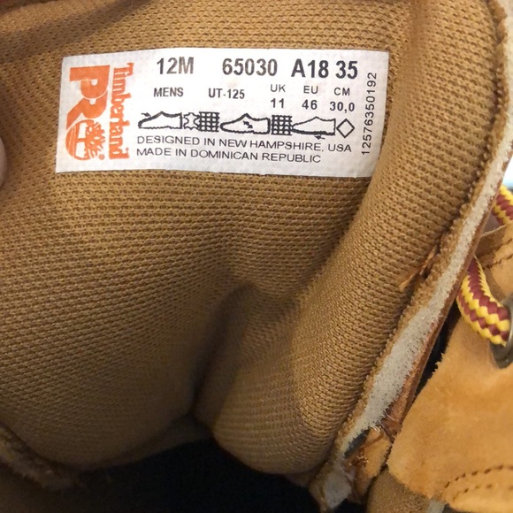 TIMBERLAND PRO Wheat Genuine Leather Premium Waterproof Hiking Boots 6” Sz 12 - Picture 6 of 13